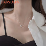 925 Silver Double Ring Necklace with Zircon - Women's Clavicle Chain