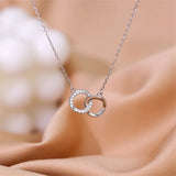 925 Silver Double Ring Necklace with Zircon - Women's Clavicle Chain