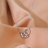 925 Silver Double Ring Necklace with Zircon - Women's Clavicle Chain