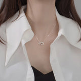 925 Silver Double Ring Necklace with Zircon - Women's Clavicle Chain