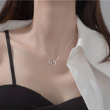 925 Silver Double Ring Necklace with Zircon - Women's Clavicle Chain