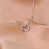 925 Silver Double Ring Necklace with Zircon - Women's Clavicle Chain