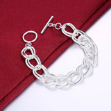 925 Silver Double Round Bracelet Women Gift