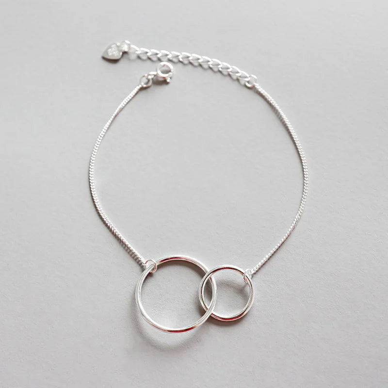 Sterling Silver Double Round Circle Bracelets for Women