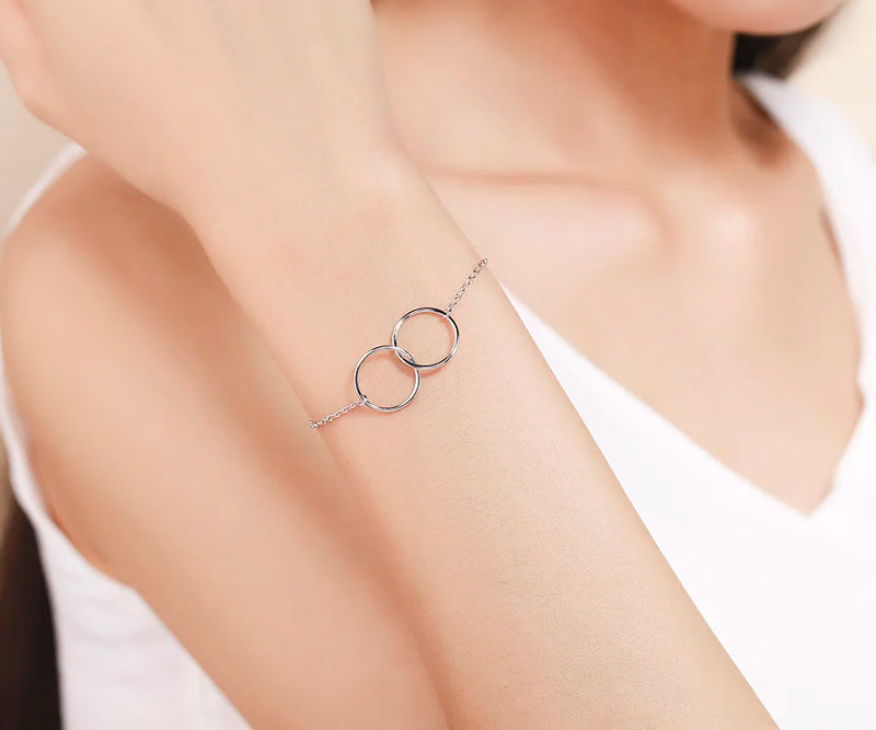 925 Silver Double Round Circles Infinity Chain Bestie Bracelet