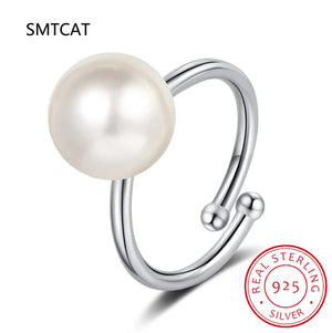 925 Silver Adjustable Ring with Double Shell Pearl for Women