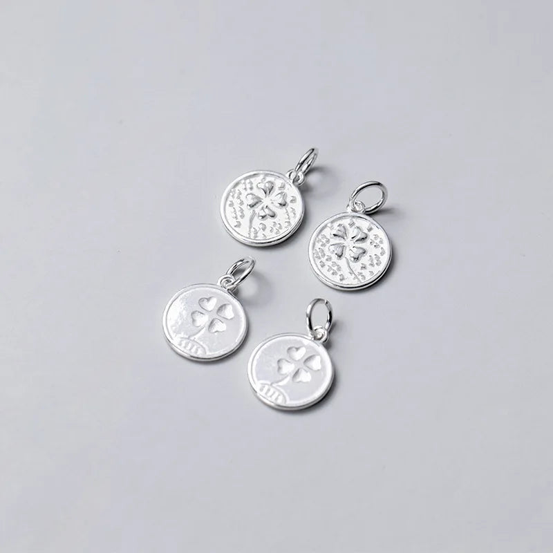 925 Silver Clover Pattern Charms 15mm Necklace Pendant