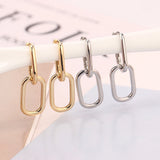 925 Silver Double Square Geometric Piercing Hoop Earring