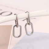 925 Silver Double Square Geometric Piercing Hoop Earring
