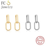 925 Silver Double Square Geometric Piercing Hoop Earring