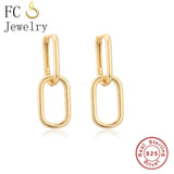 925 Silver Double Square Geometric Piercing Hoop Earring