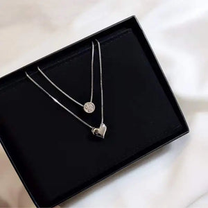 925 Silver Double Zircon LOVE Necklaces for Women