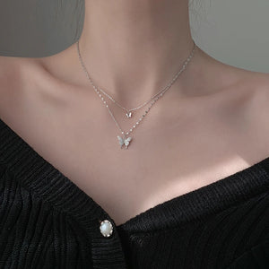 925 Silver Butterfly Diamond Necklace Pendant Chain Gift