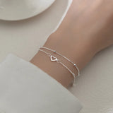 925 Silver Double-layer Love Bracelet Round Beads Heart-shaped Jewelry