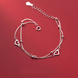 925 Silver Double-layer Love Bracelet Round Beads Heart-shaped Jewelry