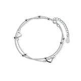 925 Silver Double-layer Love Bracelet Round Beads Heart-shaped Jewelry