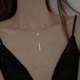 925 Silver Double Layer Necklace Zircon Pendant Gift