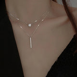 925 Silver Double Layer Necklace Zircon Pendant Gift