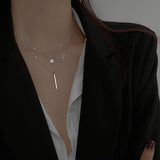 925 Silver Double Layer Necklace Zircon Pendant Gift