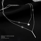 925 Silver Double Layer Necklace Zircon Pendant Gift