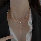 925 Silver Double Layer Necklace Zircon Pendant Gift