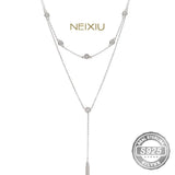 925 Silver Double-layer Zircon Tassel Necklace Women's Collarbone Chain