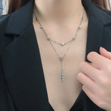 925 Silver Double-layer Zircon Tassel Necklace Women's Collarbone Chain