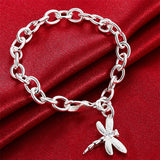 925 Silver Dragonfly Pendant Bracelet Women Wedding Charm Party Jewelry