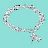 925 Silver Dragonfly Pendant Bracelet Women Wedding Charm Party Jewelry