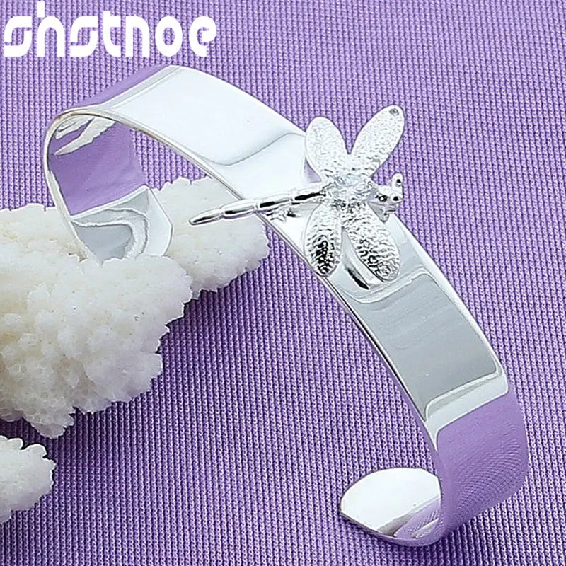 925 Silver Dragonfly Open Bangle Bracelet For Man Women