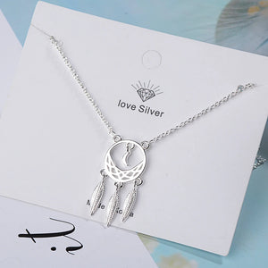 925 Silver Dream Catcher Necklace Leaves Short Chain S-n310