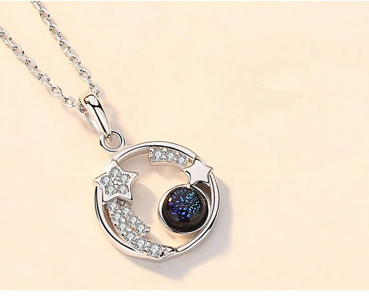 925 Silver Dream Planet Necklace Pendant for Women Clavicle Chain Jewelry