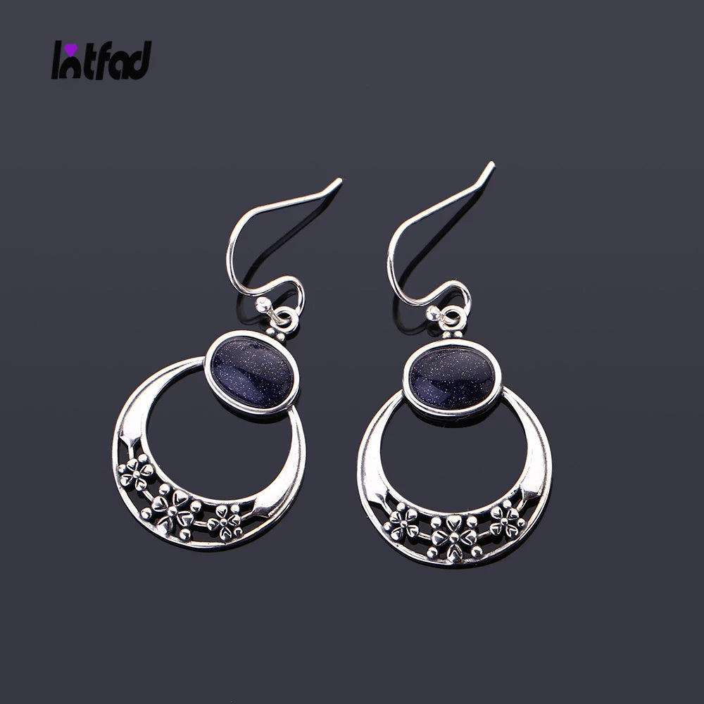 Vintage Flower Sandstone Drop Earrings 925 Silver