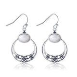Vintage Flower Sandstone Drop Earrings 925 Silver