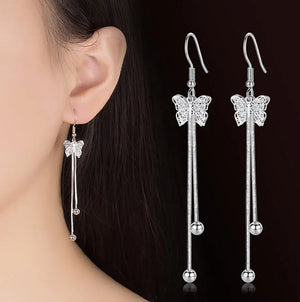 925 Silver Butterfly Tassel Earrings Hollow Design