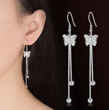 925 Silver Butterfly Tassel Earrings Hollow Design