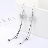 925 Silver Butterfly Tassel Earrings Hollow Design