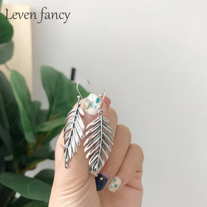 925 Silver Drop Earrings Leaves Dangle Unique Jewelry Gift