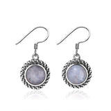 925 Silver Moonstone Drop Earrings 7MM Round Natural Stone Jewelry