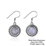 925 Silver Moonstone Drop Earrings 7MM Round Natural Stone Jewelry