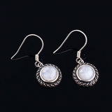 925 Silver Moonstone Drop Earrings 7MM Round Natural Stone Jewelry
