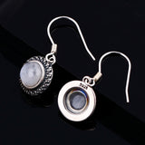 925 Silver Moonstone Drop Earrings 7MM Round Natural Stone Jewelry