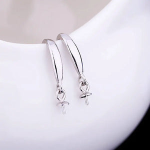 925 Silver Drop Earrings for Women with Round Bead & Pearl Semi Mount