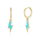 925 Silver Enamel Lightning Drop Hoop Earrings Women's Jewelry