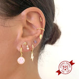 925 Silver Enamel Lightning Drop Hoop Earrings Women's Jewelry