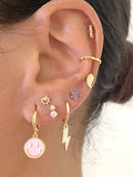 925 Silver Enamel Lightning Drop Hoop Earrings Women's Jewelry