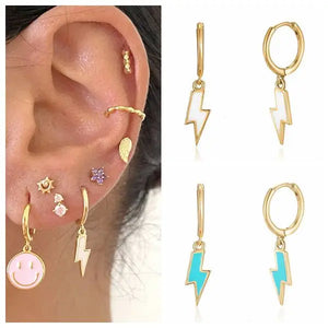 925 Silver Enamel Lightning Drop Hoop Earrings Women's Jewelry