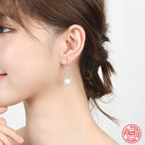 925 Silver Pearl Zircon Dangle Earring Women Engagement Jewelry