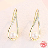 925 Silver Pearl Zircon Dangle Earring Women Engagement Jewelry