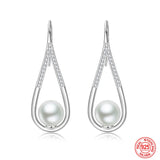 925 Silver Pearl Zircon Dangle Earring Women Engagement Jewelry
